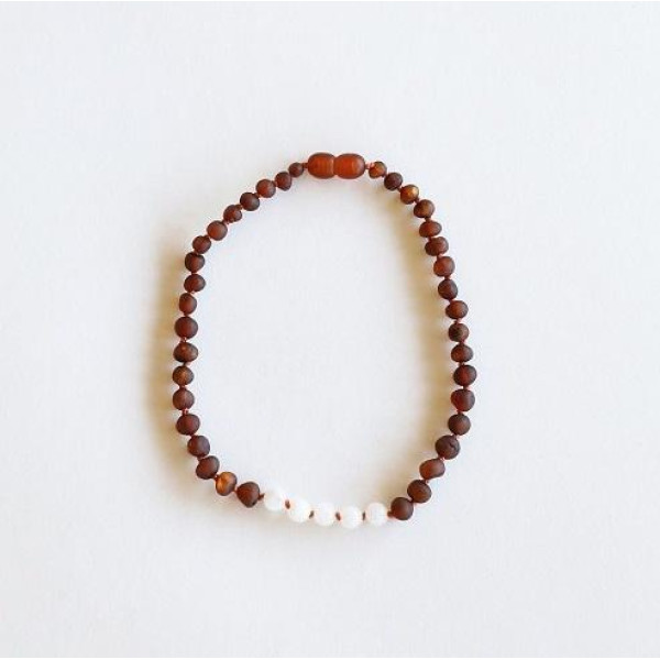 CAnyon Leaf Baltic Amber Raw Cognac Necklace Moonstone