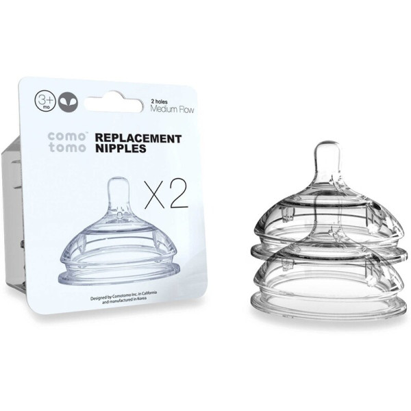 Comotomo Natural Silicone Teat 2pck - Medium Flow