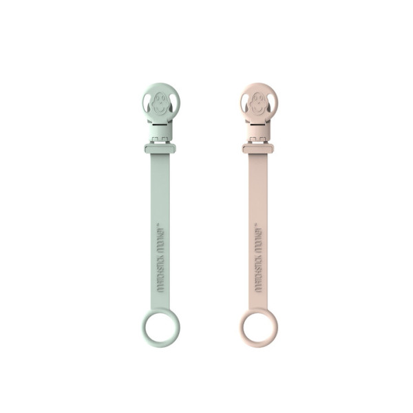 Matchstick Monkey Double Soother Clip - Green/Dusty Pink