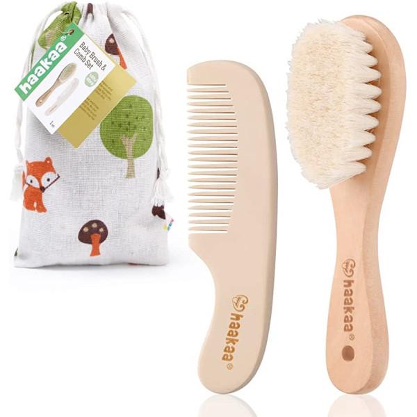 Haakaa Goat Wool Baby Hair Brush & Comb Set