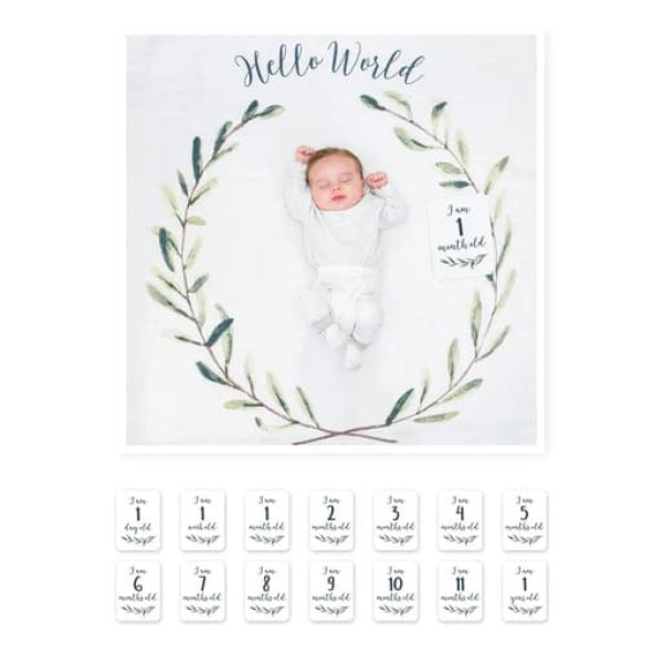 Lulujo Baby First Year Blanket and Card Set - Hello World