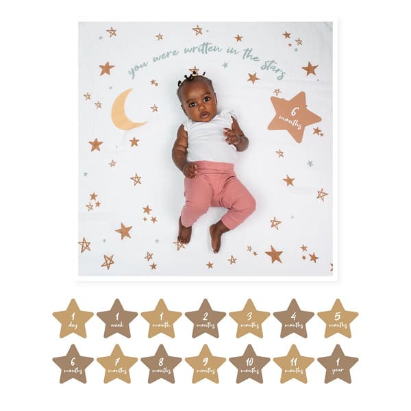 Lulujo Baby First Year Blanket and Card Set - Written In The Stars 
