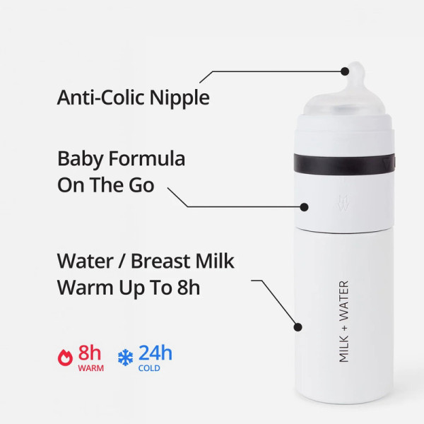 Milk+Water Insulated  Bottle Medium Flow (3M+) 9oz Arctic White