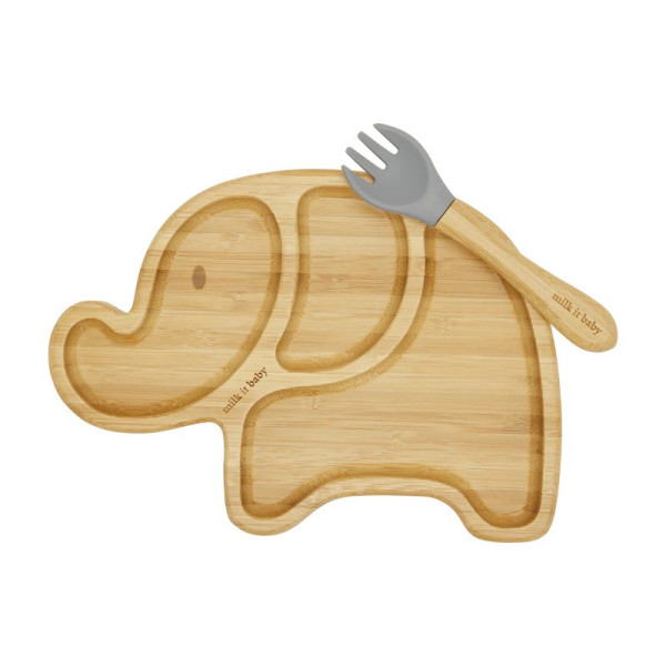Milk It Baby Bamboo Elephant Suction-Plate and Fork Set