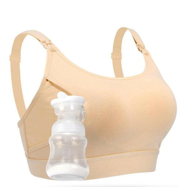 Momcozy Adjustable Breast Pumping and Feeding Bra Beige