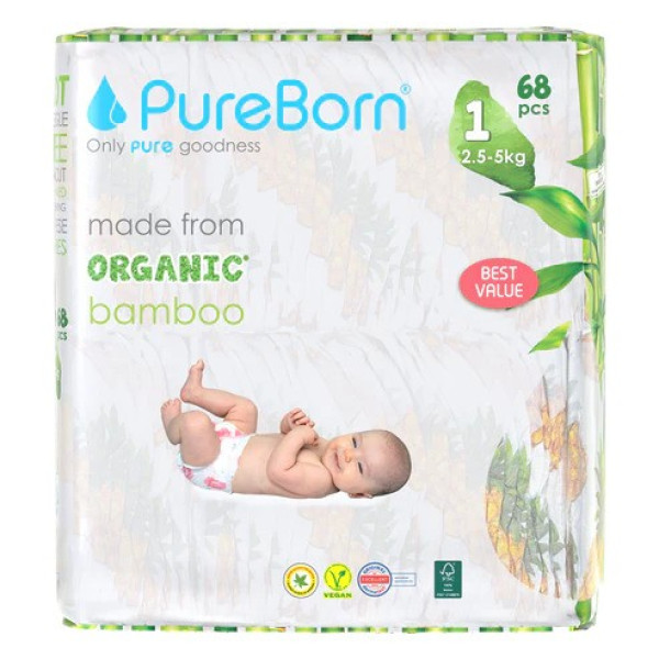Pureborn Organic Diaper Double Pack Size 1x68's