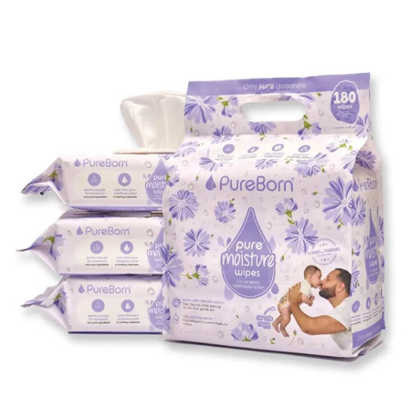 Pureborn Pure Moisture Wipes - 3 x 60wipes