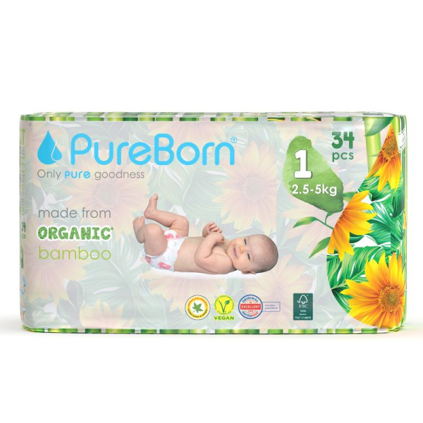 Pureborn Organic Diaper Size 1x34's