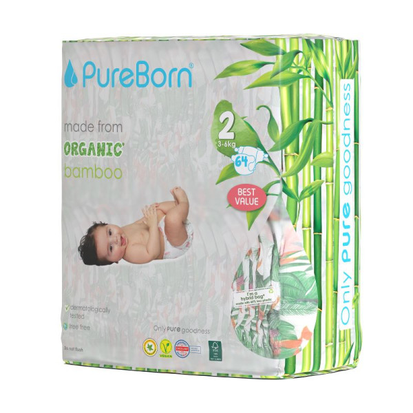 Pureborn Organic Diaper Double Pack Size 2 x64's