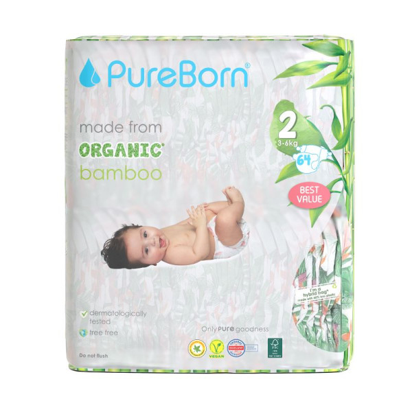 Pureborn Organic Diaper Double Pack Size 2 x64's