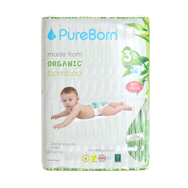 Pureborn Organic Diaper Double Pack Size 3 x56's