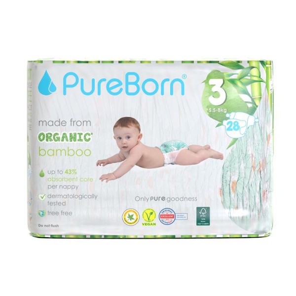 Pureborn Organic Diaper Single Pack Size 3 x28's