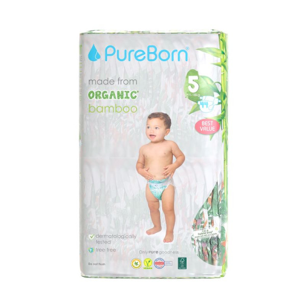 Pureborn Organic Diaper Double Pack Size 5 x 44's